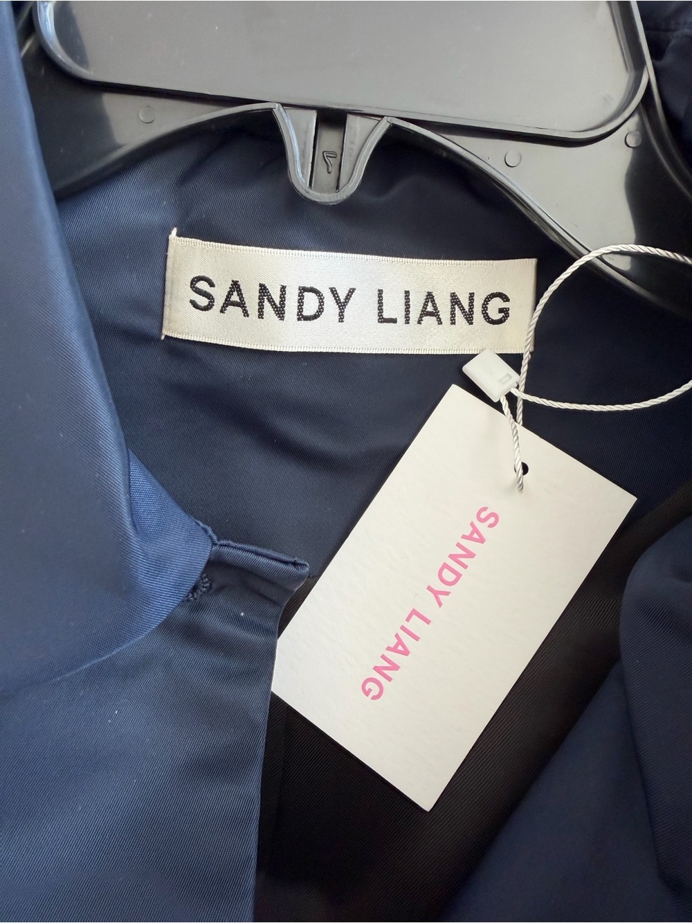 Sandy Liang Navy Rounded-Collar Cropped Jacket - Picture 5 of 6